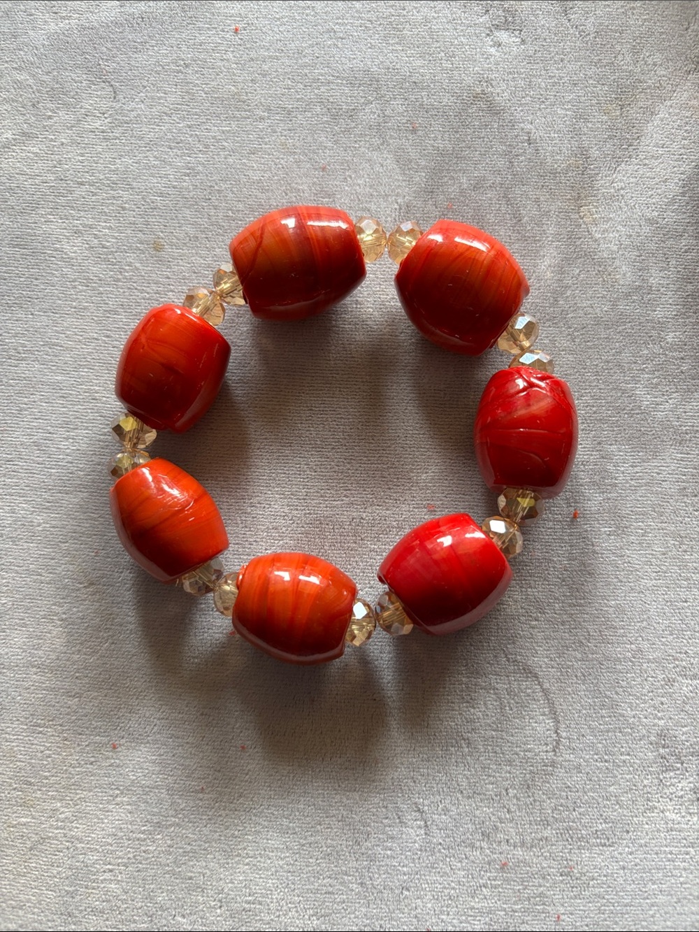Vibrant Red Beaded Stretch Bracelet with Faceted Accents